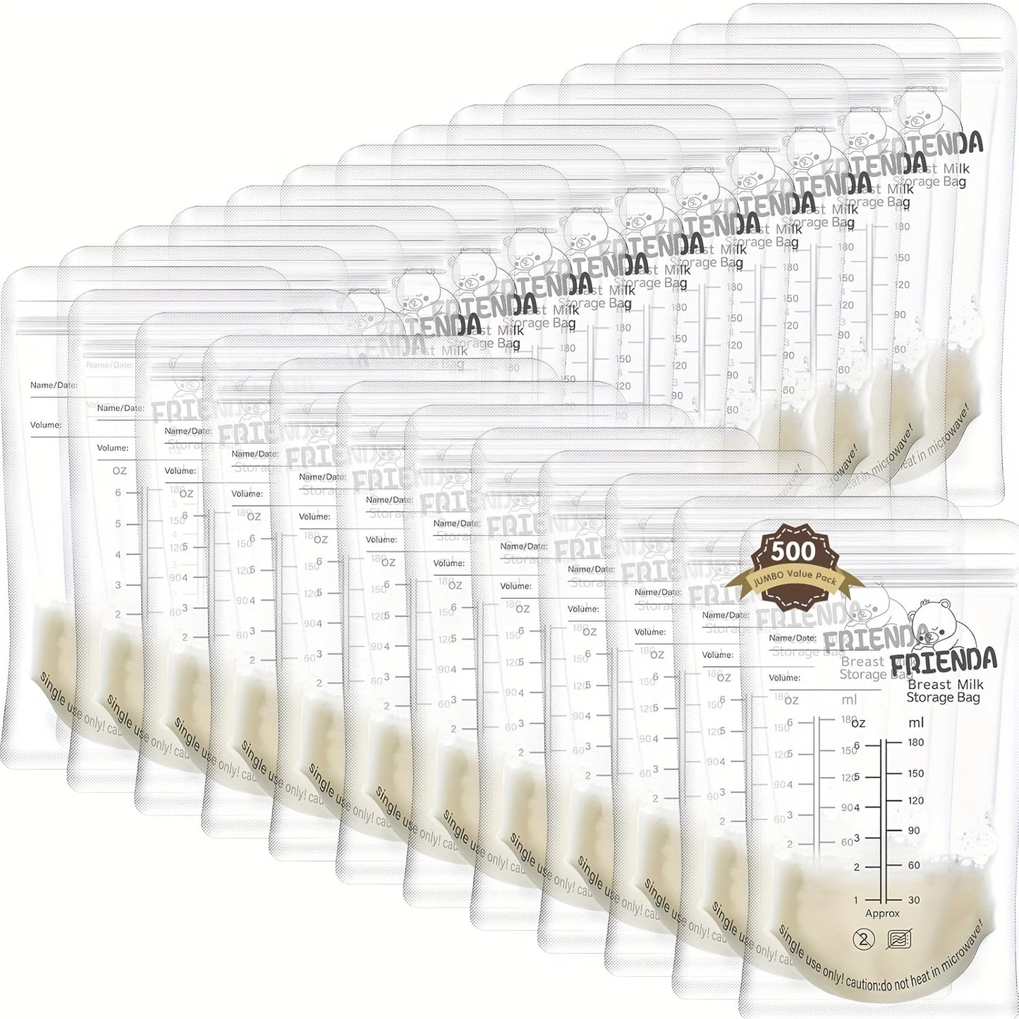 500 Count Breastmilk Storage Bags 6 Oz Breast Milk Bags For Freezing Self Standing Breast Milk Storing Bags For Breastmilk Leak Proof Double Zipper Seal Breastfeeding Storage Container