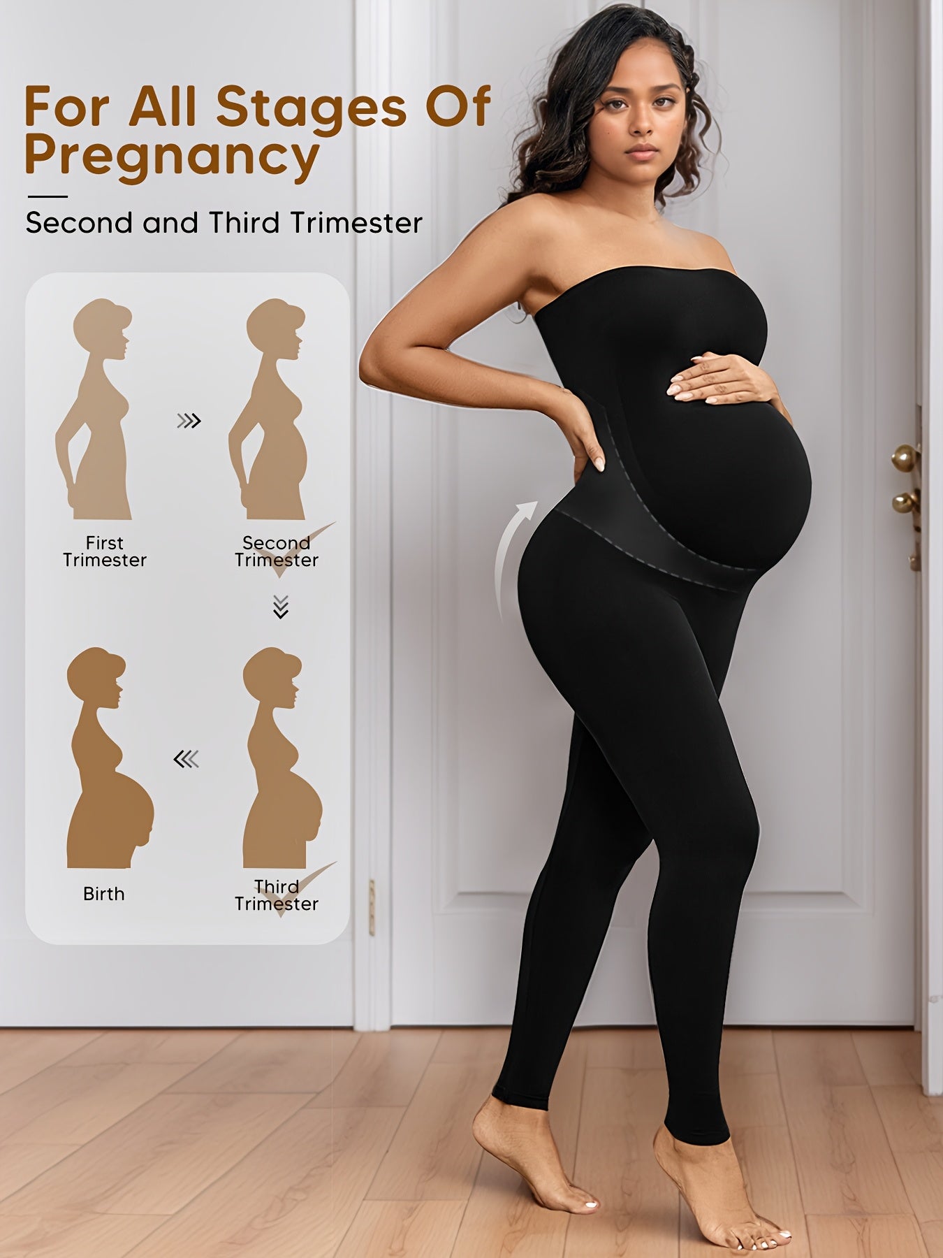 Maternity Bodysuit for Women, Strapless Seamless One-Piece, Stretchy Shapewear Jumpsuit with Under Belly, Elegant Full-Length Wear, Suitable for Prenatal & Postpartum, Machine Washable