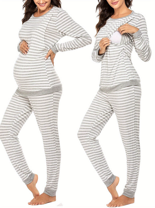Nursing Pajama Set: Long Sleeve Maternity Sleepwear