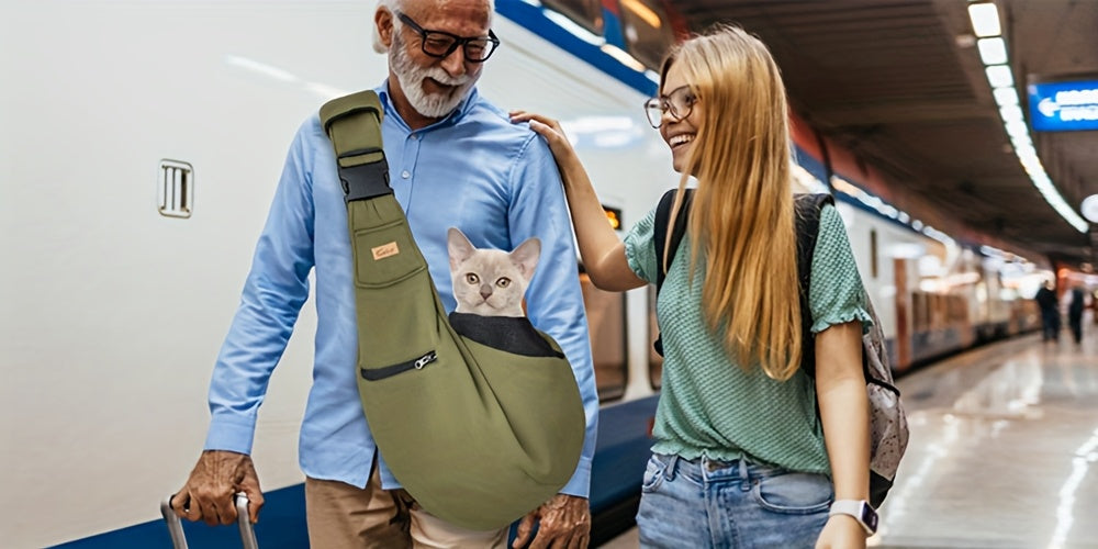 Pet Shoulder Carrier Sling Cuby Brand: Adjustable Dog Cat Padded Hard Bottom Soft Carrying Bag - Comfortable And Convenient Pet Travel Bag