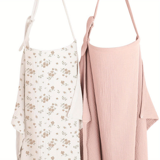 Nursing Breastfeeding 100% Cotton Muslin Nursing Cover with Rigid Hoop Lightweight Breathable Adjustable Cover, 2-Pack