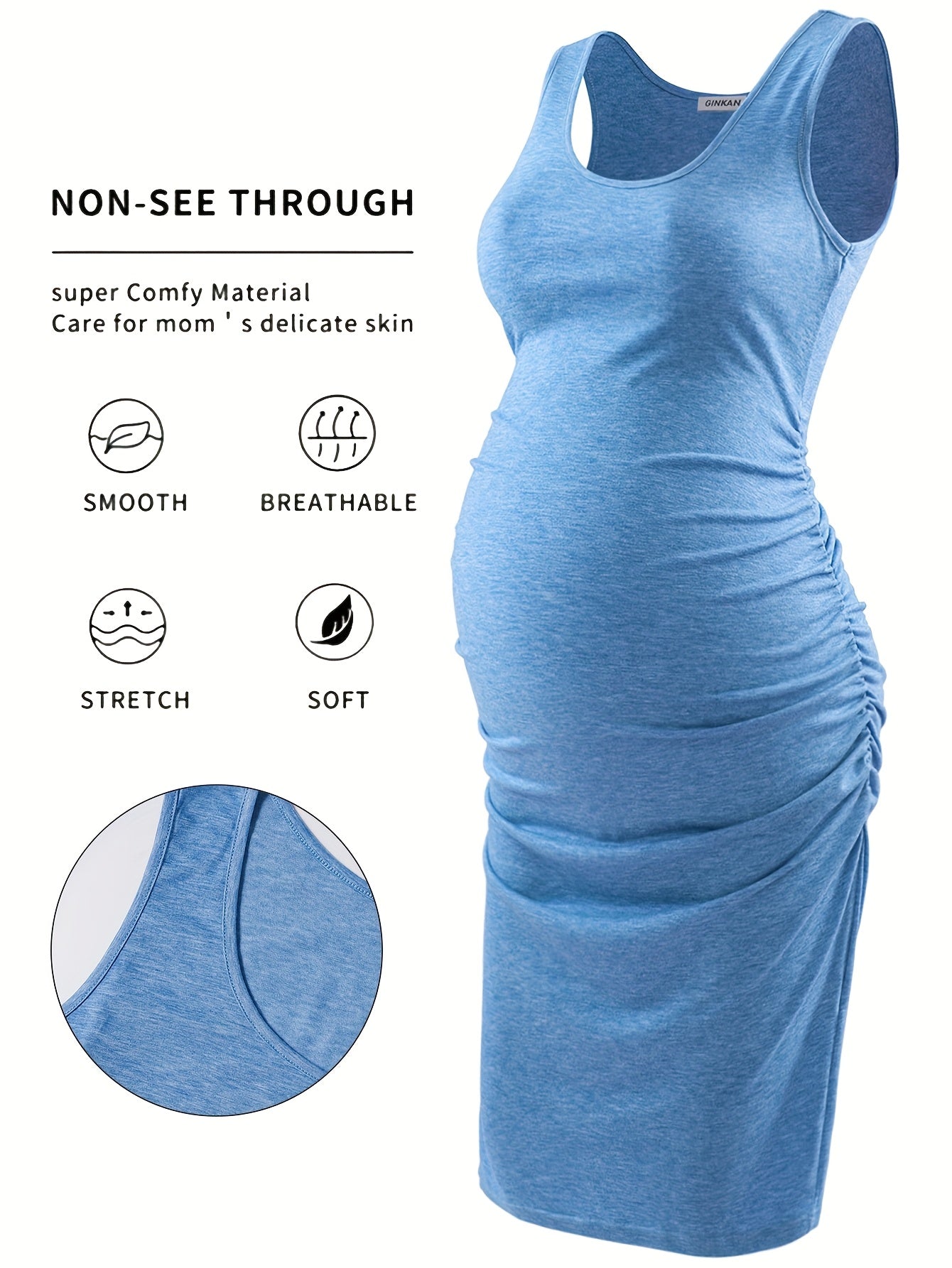 Maternity Tank Dresses - Women's Comfortable Crew-Neck Sleeveless Ruched Summer Dresses for Pregnant Women, All Seasons, Pregnancy Announcement Dresses - 2PCS