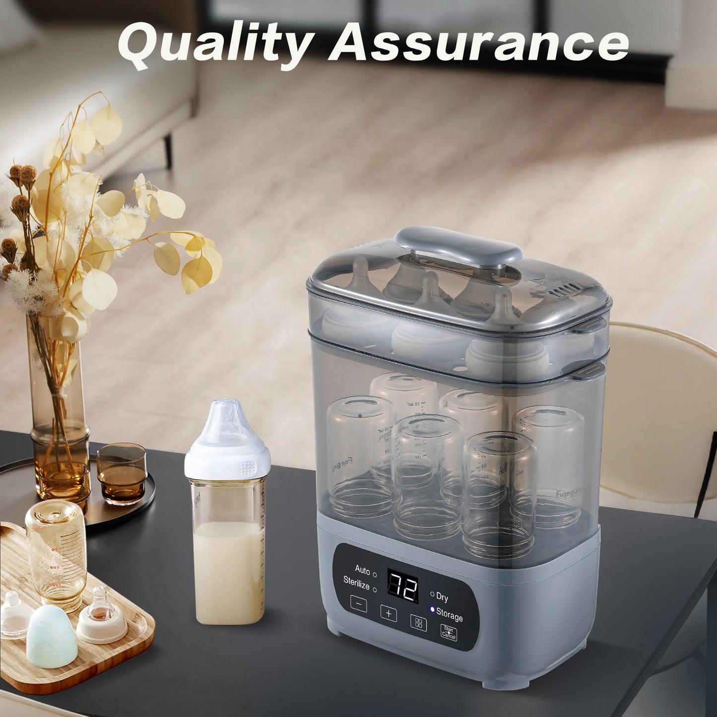 Baby Bottle Steamer and Dryer, 4-in-1 Universal Fit for All Bottles, Easy Control Electric Steam Bottle Dryer for Baby Stuffs & Breast Pump Accessories, LED Touch Screen, Auto Shut-Off, 2 Colours