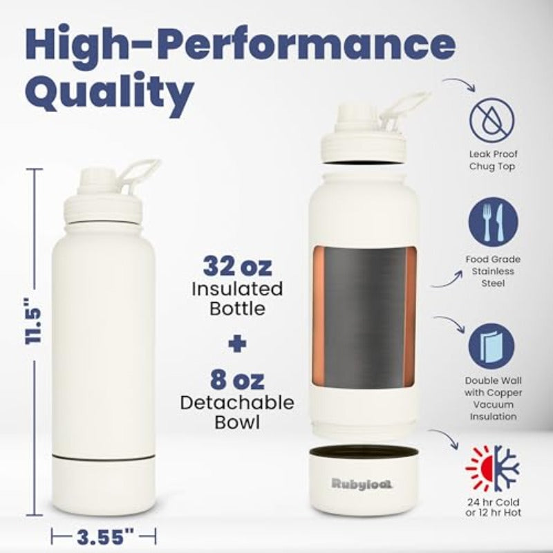 2-in-1 Dog Stroller Caddy Hydration System: Insulated Water Bottle & Bowl with Stroller Organizer - Leakproof Stainless Bottle, Poop Dispenser, Treat Pocket & Cup Holders - Compatible for dog strollers (Walks, Hikes, Park)