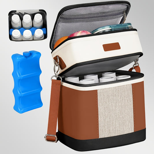 Insulated Bag for Breastmilk with Ice Pack, Designed to Hold 6 Baby Bottles Up to 9 Ounces, Perfect for Nursing Mothers And Daycare Use, in a Brown/ Beige Color