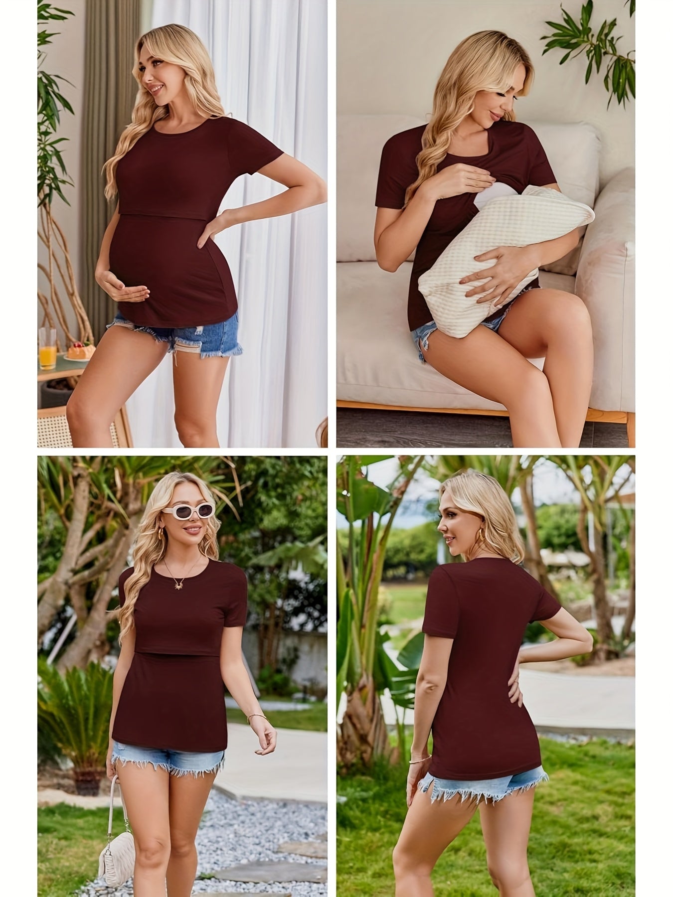 Nursing Maternity Double Layer Short Sleeve Breastfeeding Shirts, 3pcs