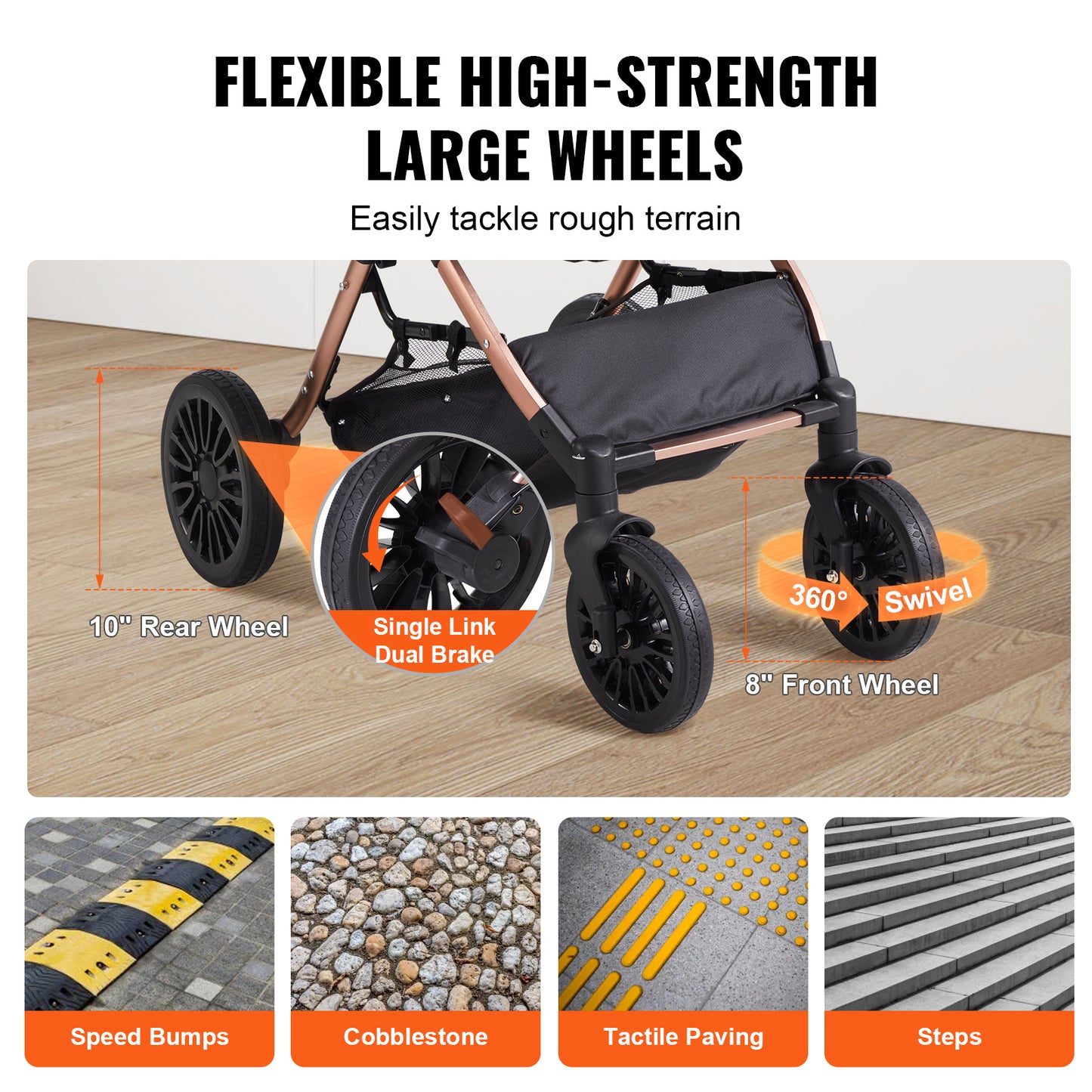 VEVOR Pet Stroller, 3/4 Wheels Dog Stroller Rotate with Brakes, 66/75 lbs Weight Capacity, Puppy Stroller with Detachable Carrier, Storage Basket and Pet Pad, for Small to Medium Sized Dogs, Black