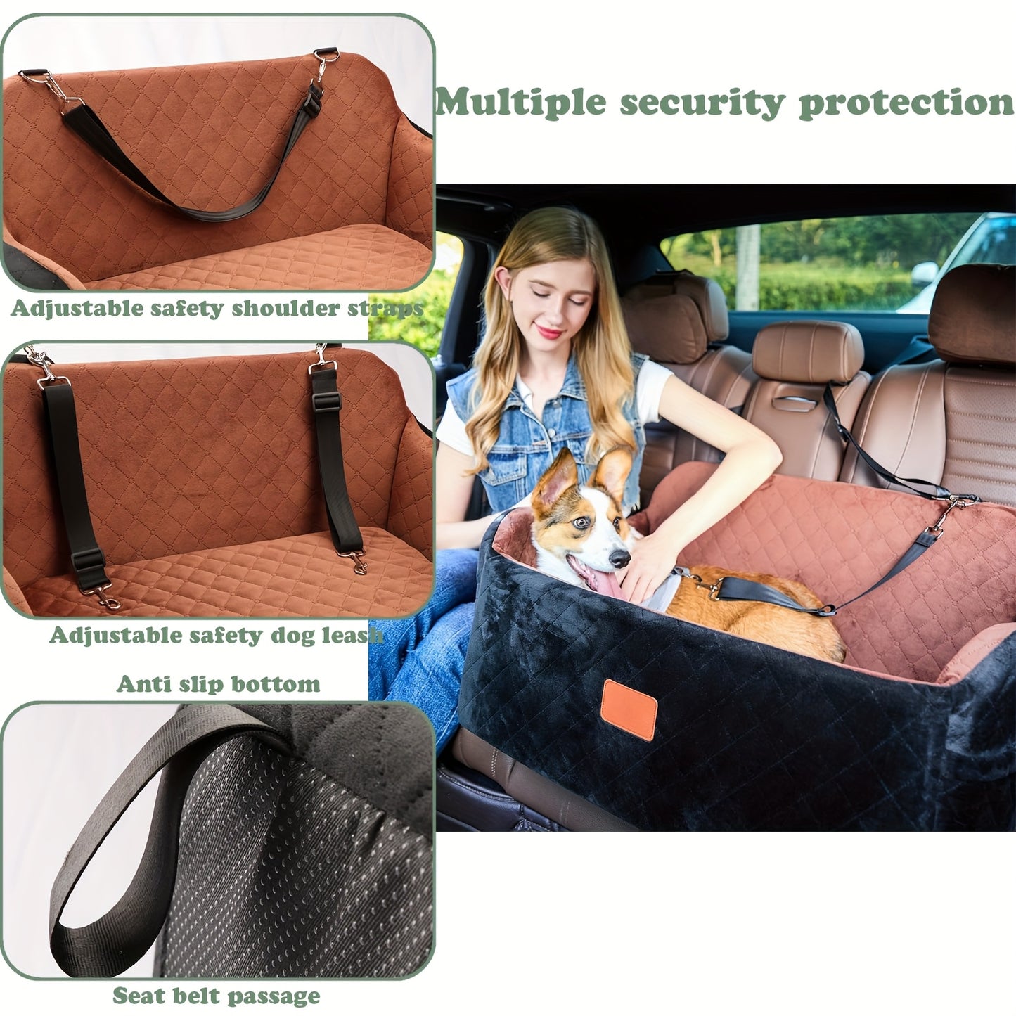 Adjustable, Washable Dog Car Seat for Medium and Large Dogs | Pet Travel Car Bed with Seat Belt Pass-Through, Fully Removable, 3 Straps for Easy Installation