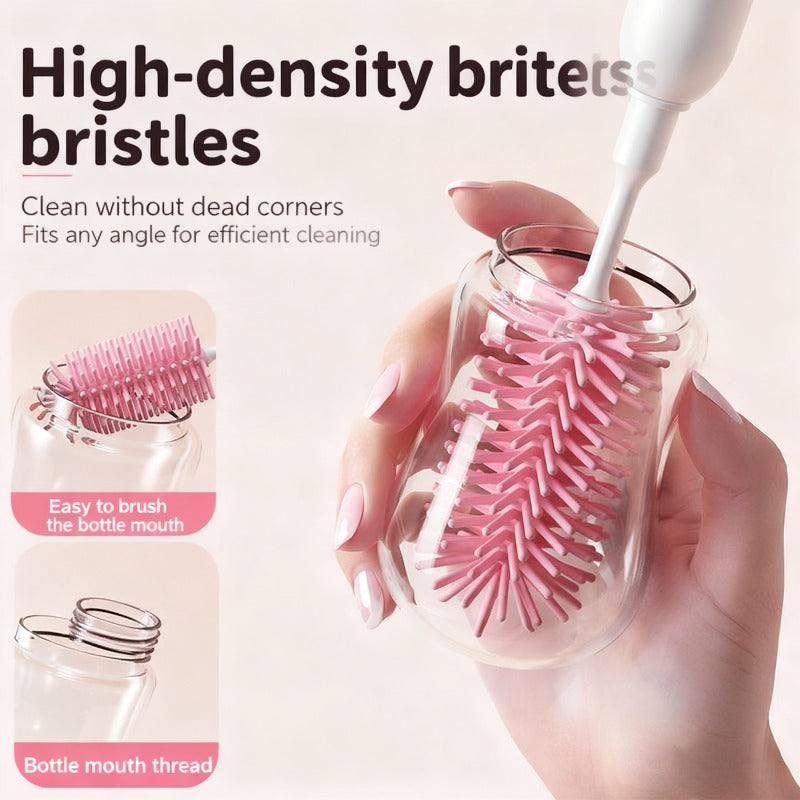 Electric Rechargeable Baby Bottle Cleaner System - Automatic Brush & Drying Rack, Space-Saving Multi-Component Kit for Bottles, Nipples, Straws - Plastic Travel Bottle Brush Care Kit