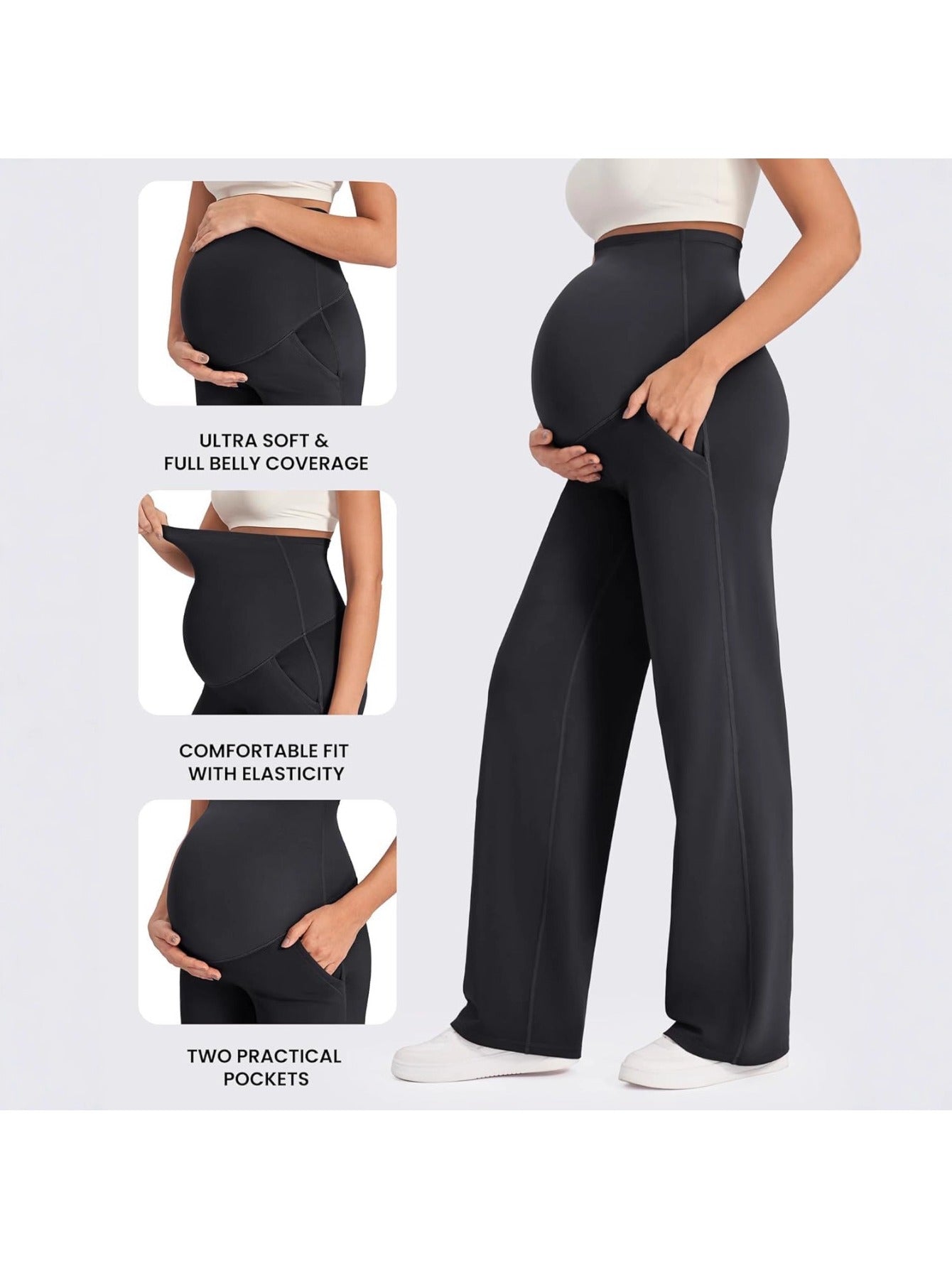 Maternity Comfortable Trousers Designed for Fall And Winter, Featuring Belly Support, Ideal for Outdoor Activities, with a Relaxed Wide-Leg Fit