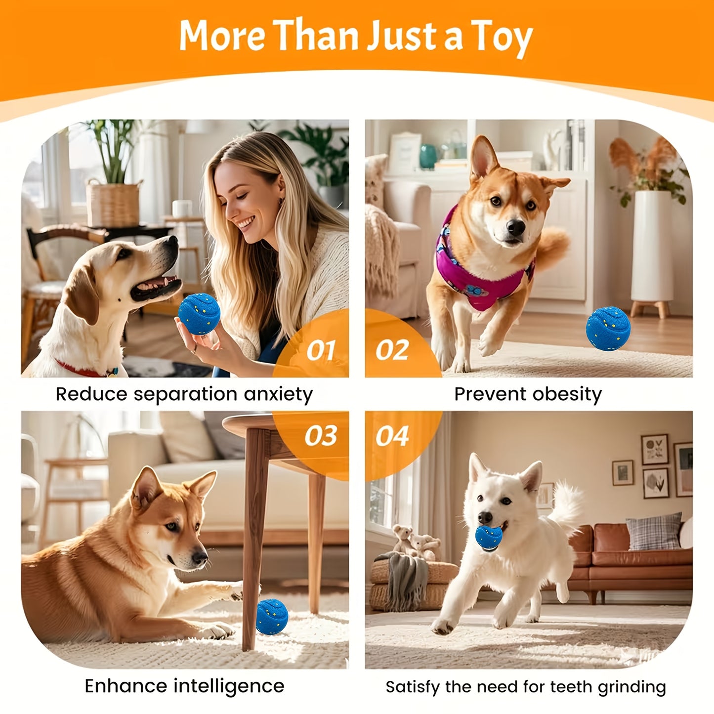Large Interactive Smart Dog Ball Toy for Medium & Large Dogs | Automatic Moving Rotating Bouncing, Random Rolling Jumping, E-TPU Chew Resistant, Long Battery Life, With Charging Cable & Manual, Ideal for Wooden Floors, Tiles,