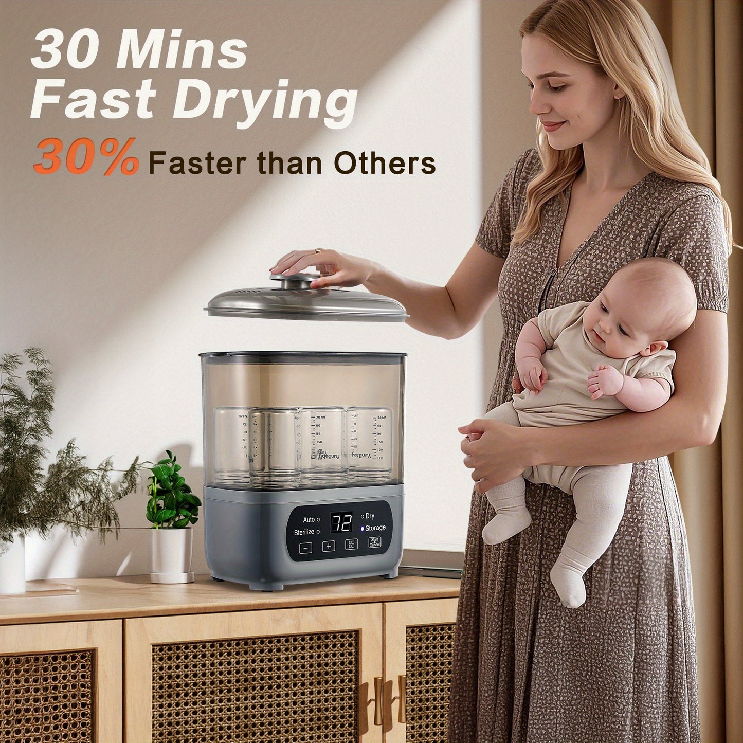 Baby Bottle Steamer and Dryer, 4-in-1 Universal Fit for All Bottles, Easy Control Electric Steam Bottle Dryer for Baby Stuffs & Breast Pump Accessories, LED Touch Screen, Auto Shut-Off, 2 Colours