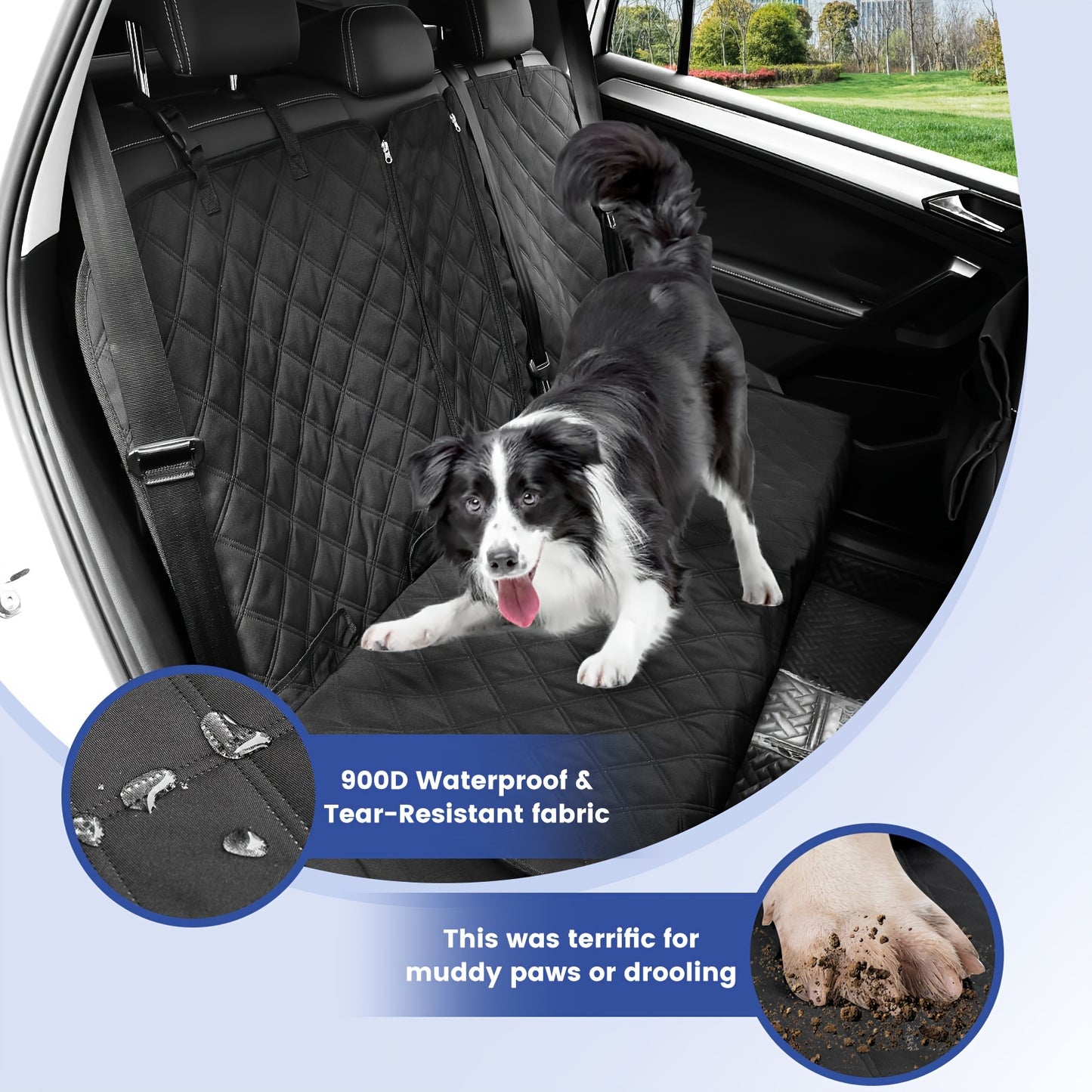 60/40 Split Back Seat Cover for Cars, Trucks, SUVs | 900D Easy Cleanup Fabric Car Seat Protector Great for Messy Kids and Drooling Pet Dogs - Black