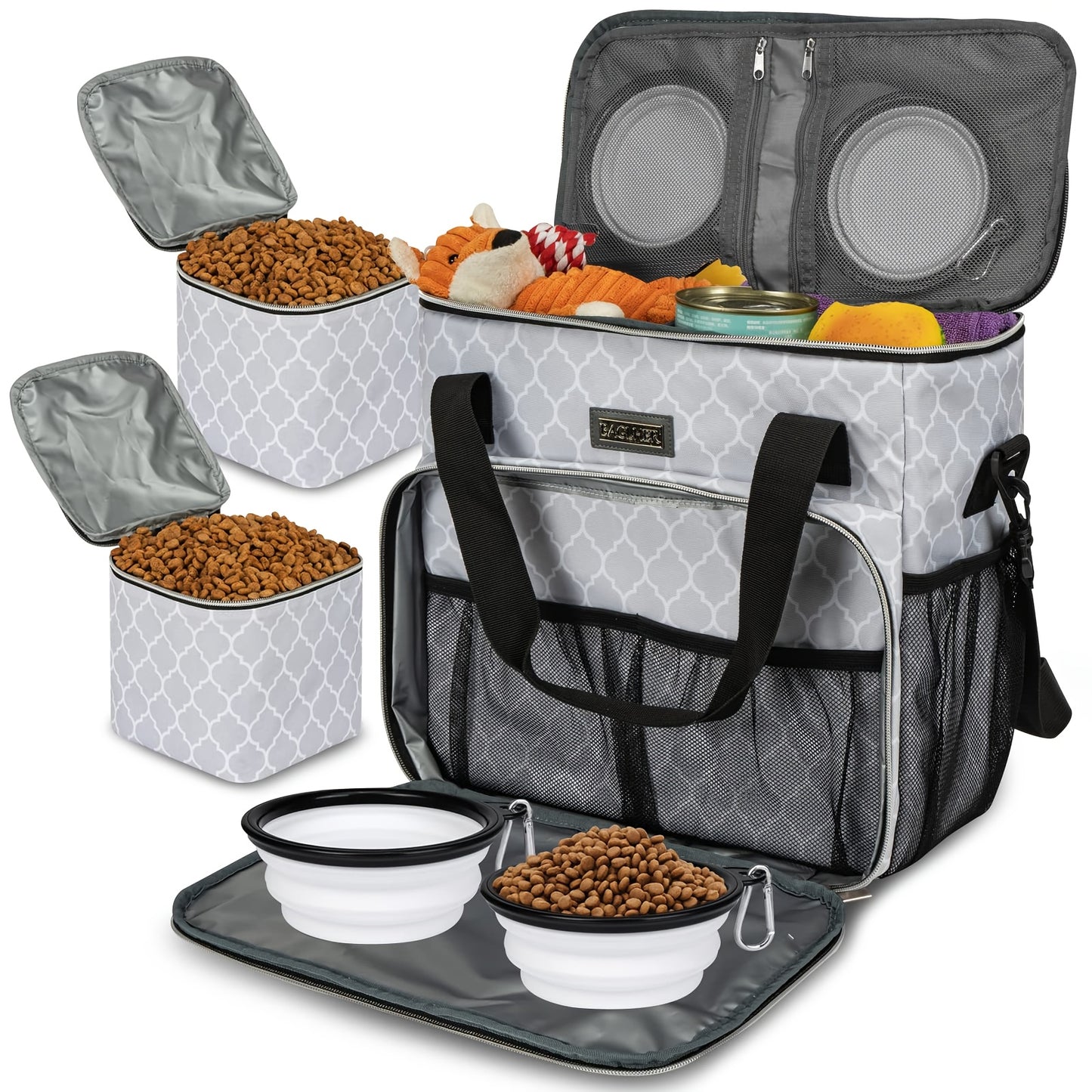 BAGLHER Thickened Pet Supplies Handbag, Portable and Easy to Carry, with Snacks, Toys, and Clothes for Cats and Dogs All in One Bag, and Comes with Two Folding Bowls and Two Food Baskets