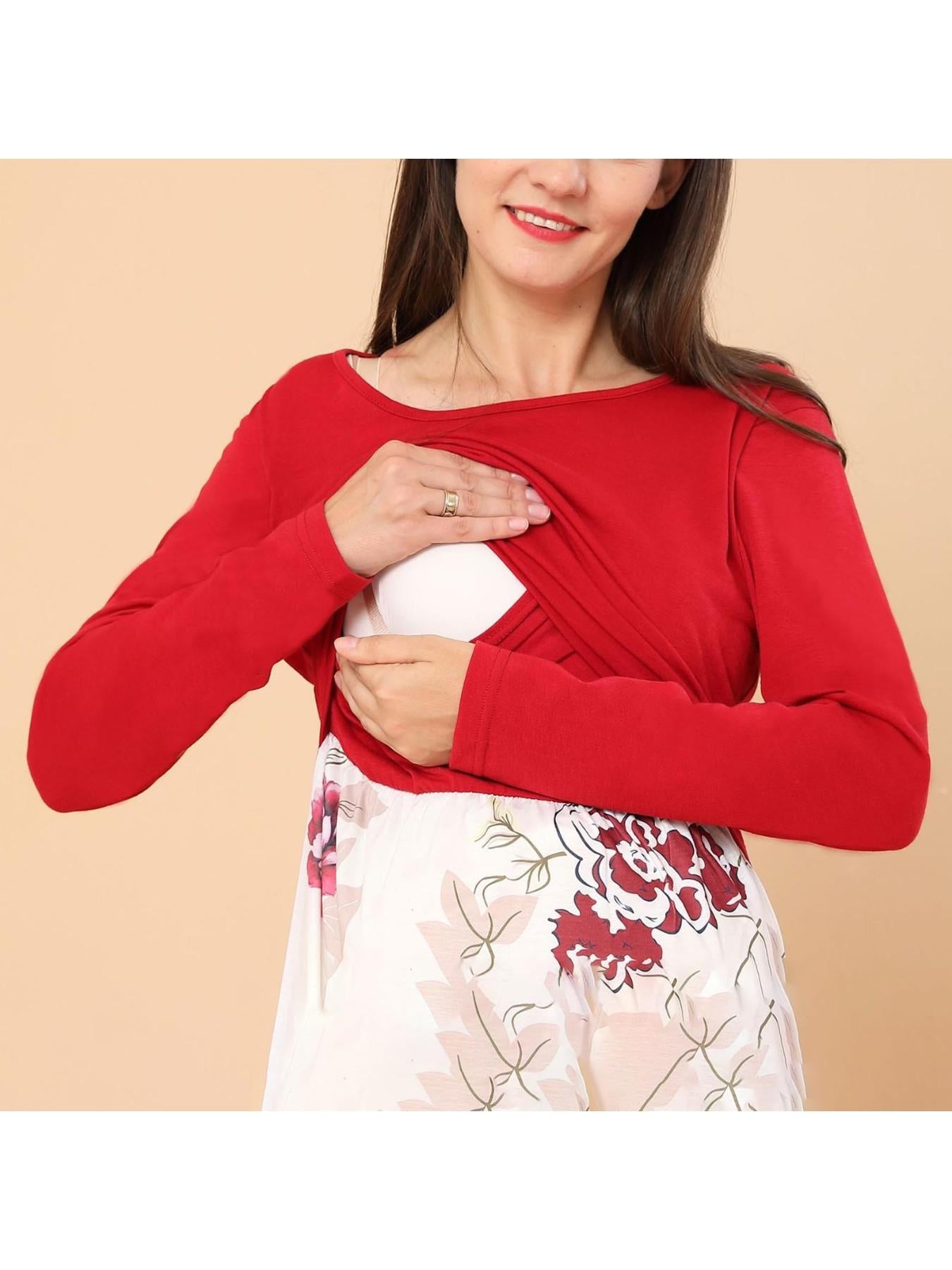 Nursing Pregnancy Dress - Dressy Long Sleeve Stretchable Maternity Smock Pencil Dress with Color-Blocking & Loose Fit