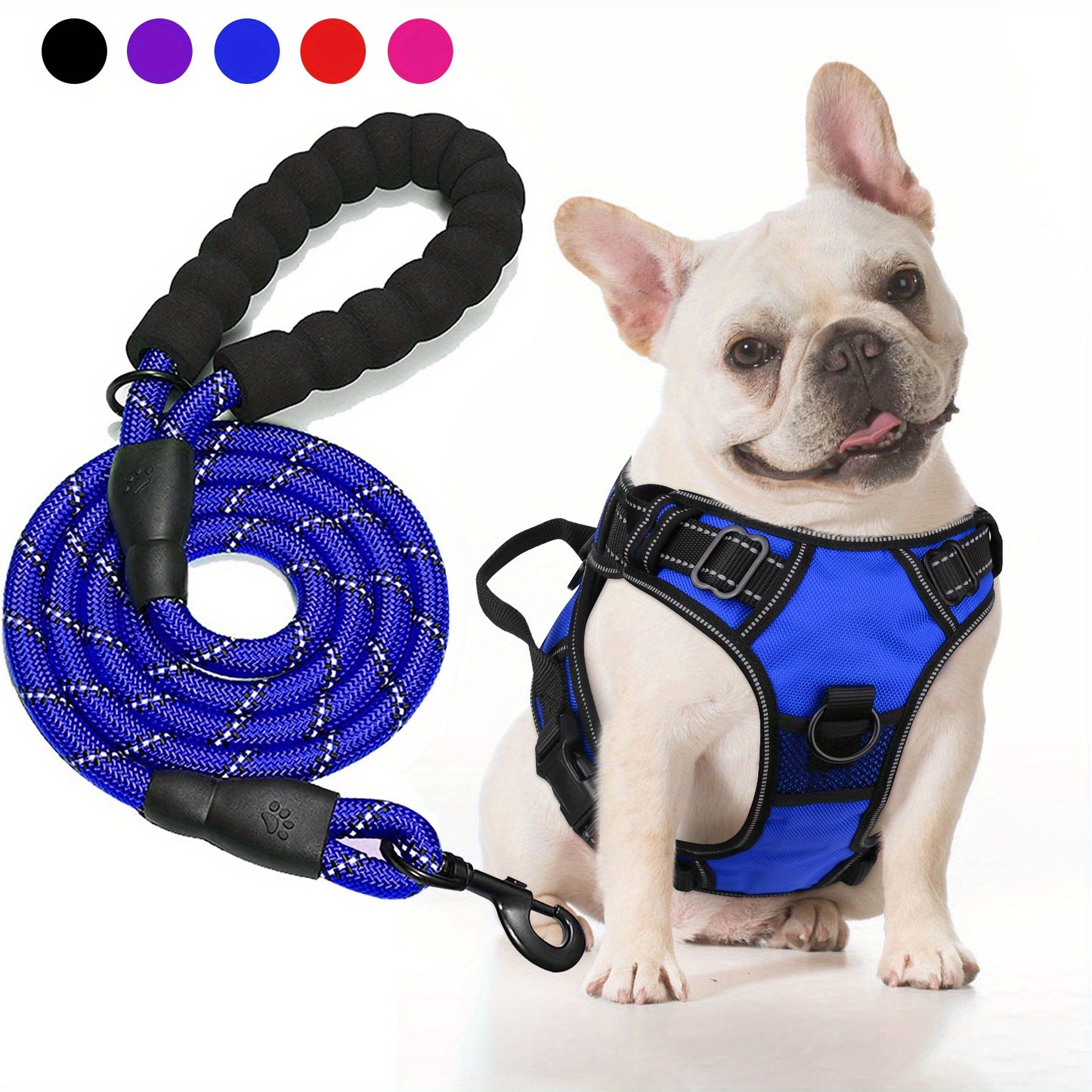 JOYTALE Adjustable Reflective Oxford Dog Harness and Rope Set | Easy Control for Medium to Large Dogs, Includes Free Heavy 5-Foot Dog Rope
