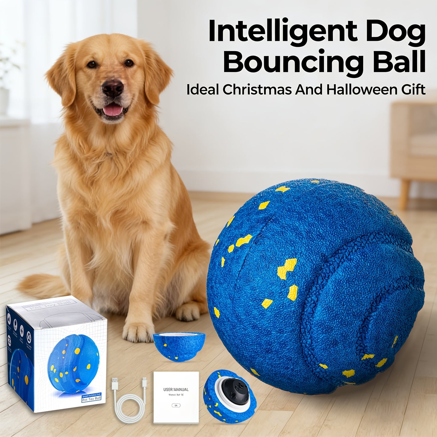 Large Interactive Smart Dog Ball Toy for Medium & Large Dogs | Automatic Moving Rotating Bouncing, Random Rolling Jumping, E-TPU Chew Resistant, Long Battery Life, With Charging Cable & Manual, Ideal for Wooden Floors, Tiles,