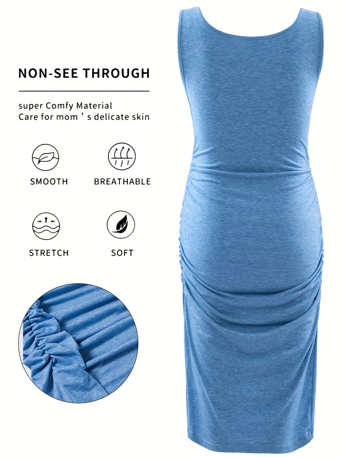 Maternity Tank Dresses - Women's Comfortable Crew-Neck Sleeveless Ruched Summer Dresses for Pregnant Women, All Seasons, Pregnancy Announcement Dresses - 2PCS