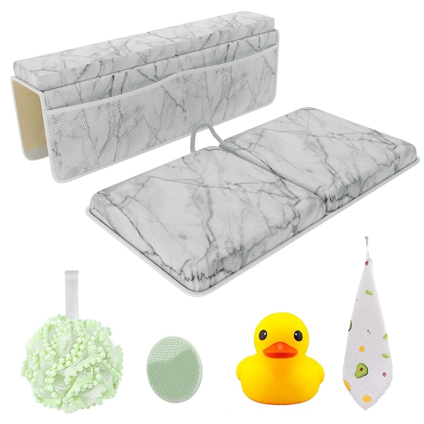 Bath Kneeler and Elbow Kneeling Rest Pad Set for Baby Bathing – Waterproof Soft Memory Foam Mat Organizer Babies & Toddler Bathing Time Toys Sponge