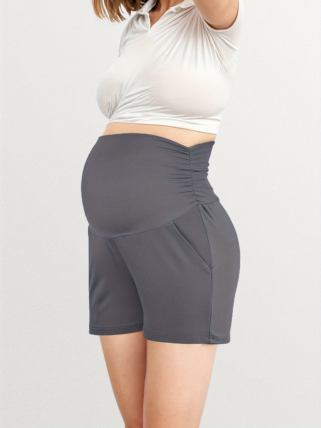 Maternity Shorts, soft and comfortable Lounging Sports Jogging Pants with Pockets, High Elastic Fashionable Wear 3pcs Set
