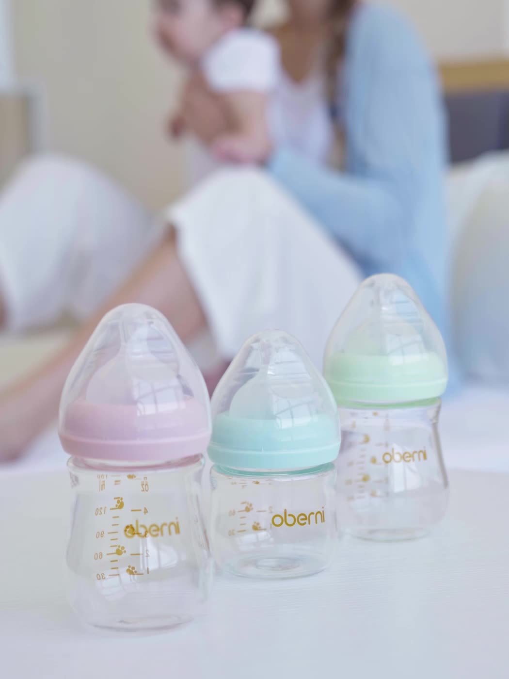 Oberni Glass Baby Bottles, 4.06oz/5.07oz Newborn Feeding Bottle For 0+ Months, BPA & BPS-Free, Baby Breastfeeding Milk Bottle With Slow Flow Nipple, Anti-Colic, Easy To Clean
