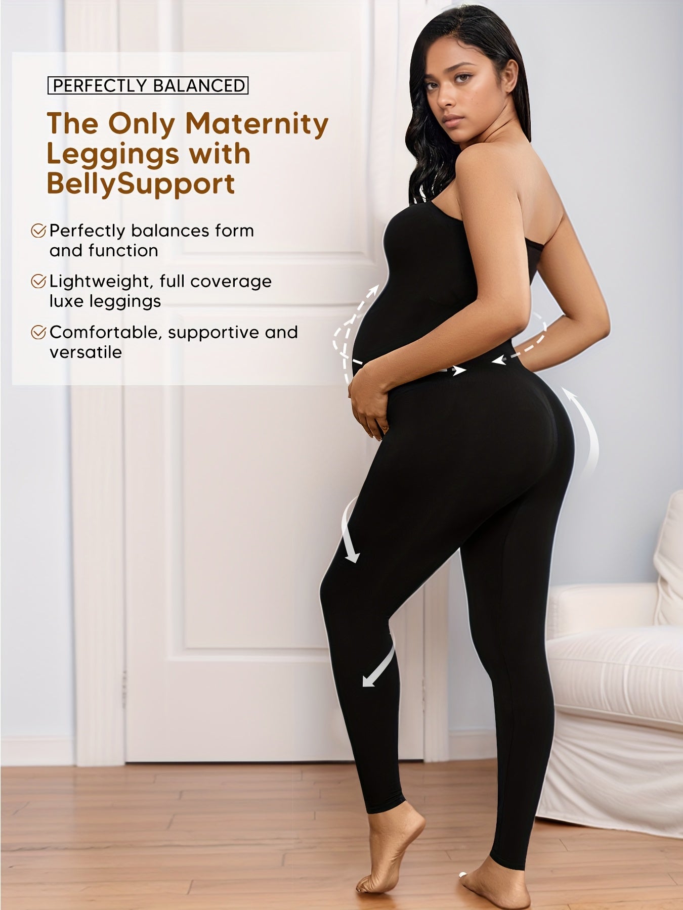 Maternity Bodysuit for Women, Strapless Seamless One-Piece, Stretchy Shapewear Jumpsuit with Under Belly, Elegant Full-Length Wear, Suitable for Prenatal & Postpartum, Machine Washable
