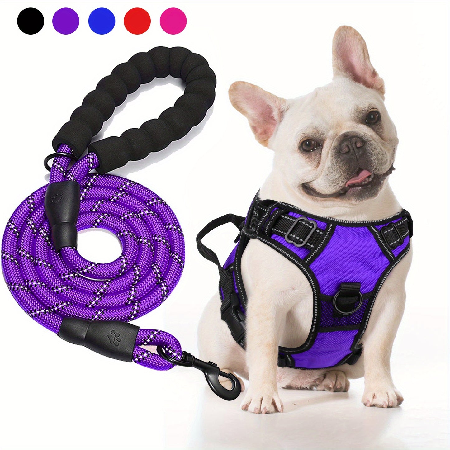 JOYTALE Adjustable Reflective Oxford Dog Harness and Rope Set | Easy Control for Medium to Large Dogs, Includes Free Heavy 5-Foot Dog Rope