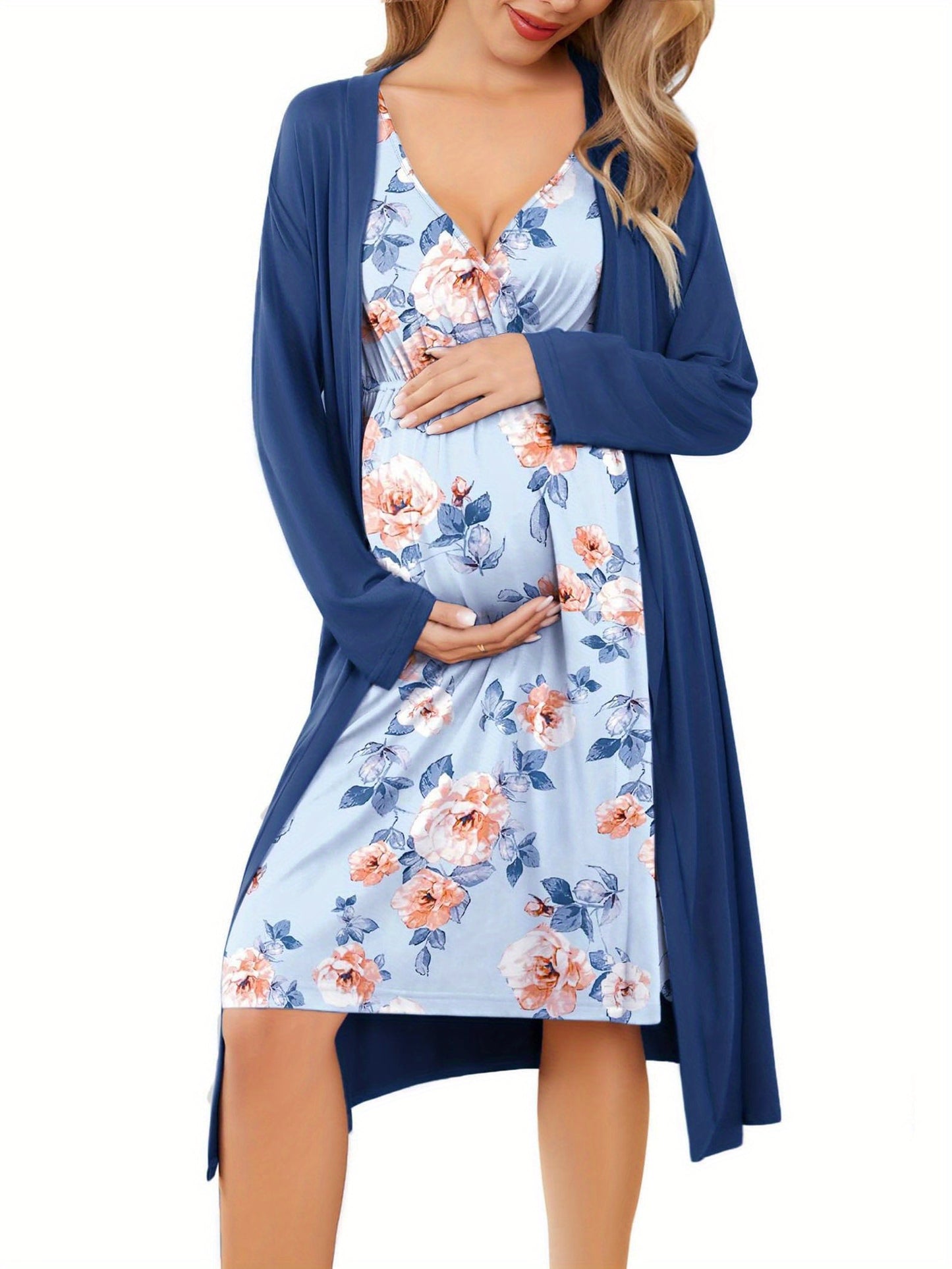Nursing Maternity Gown and Robe Set Labor Delivery Nursing Nightgowns for Breastfeeding Pregnancy Clothes