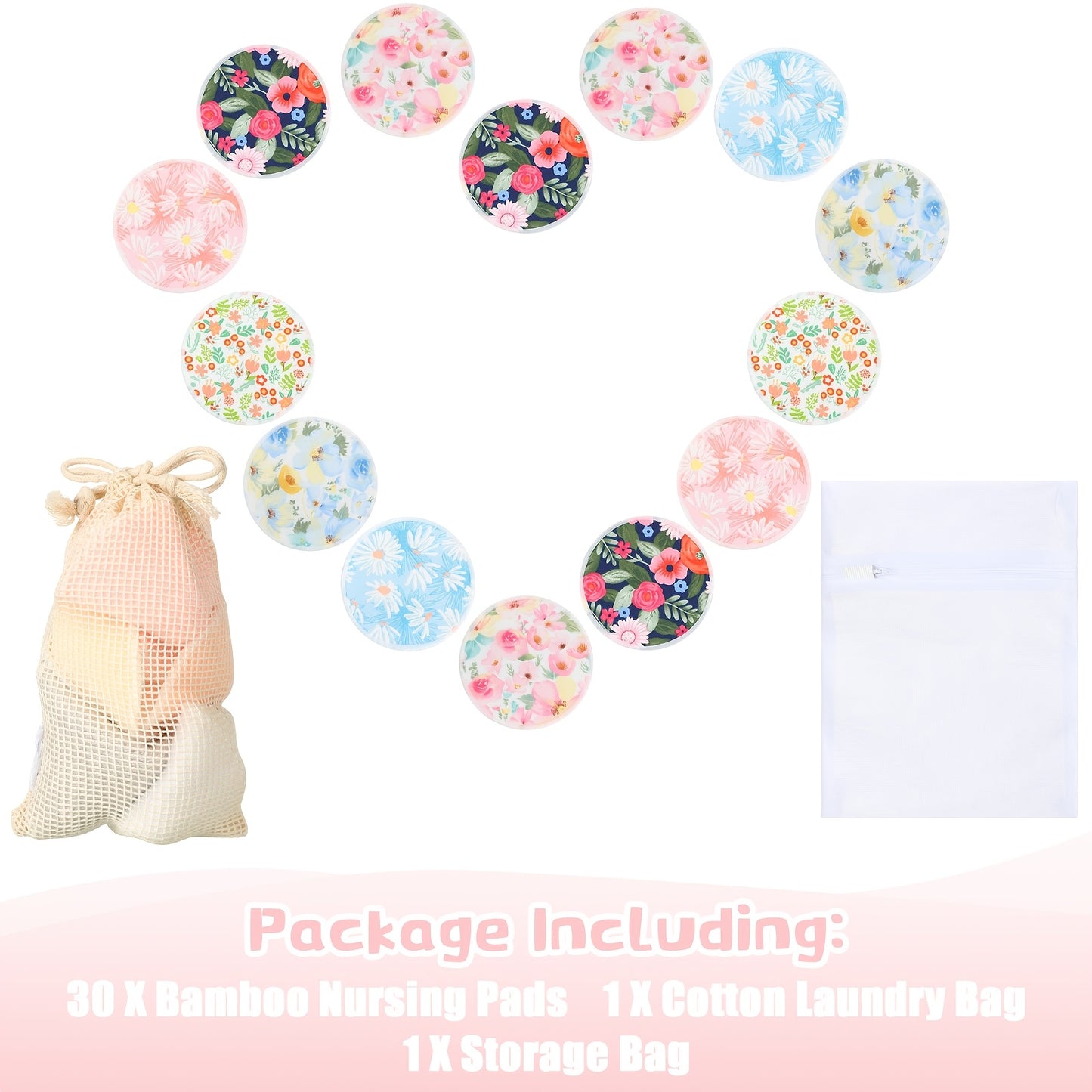 30pcs Reusable Breast Pads Nursing Covers with Wet And Laundry Bag Floral Nipple Pads for Breastfeeding Mom Gift Nursing Pad