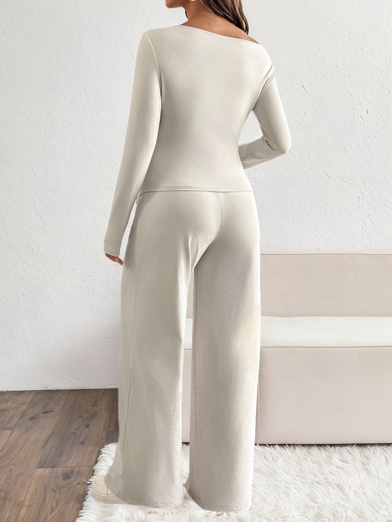 Maternity Casual Solid Color Asymmetrical Top and Pants 2pc Set, Spring and Autumn