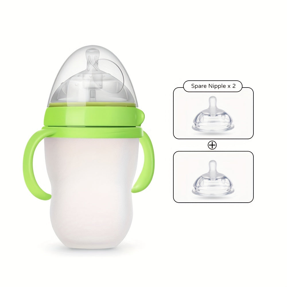Silicone Baby Bottles for Newborns, Featuring Straws And Gravity Balls, Includes Two Replacement Nipples
