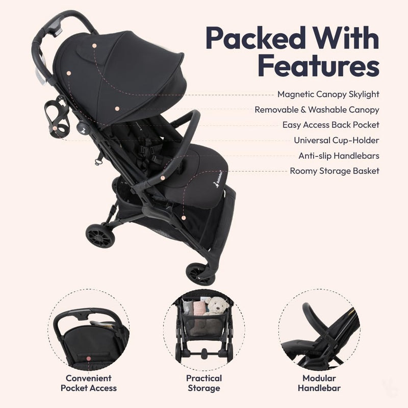 BabbleRoo Hoplite Travel Stroller and Original Diaper Bag, Dark Gray