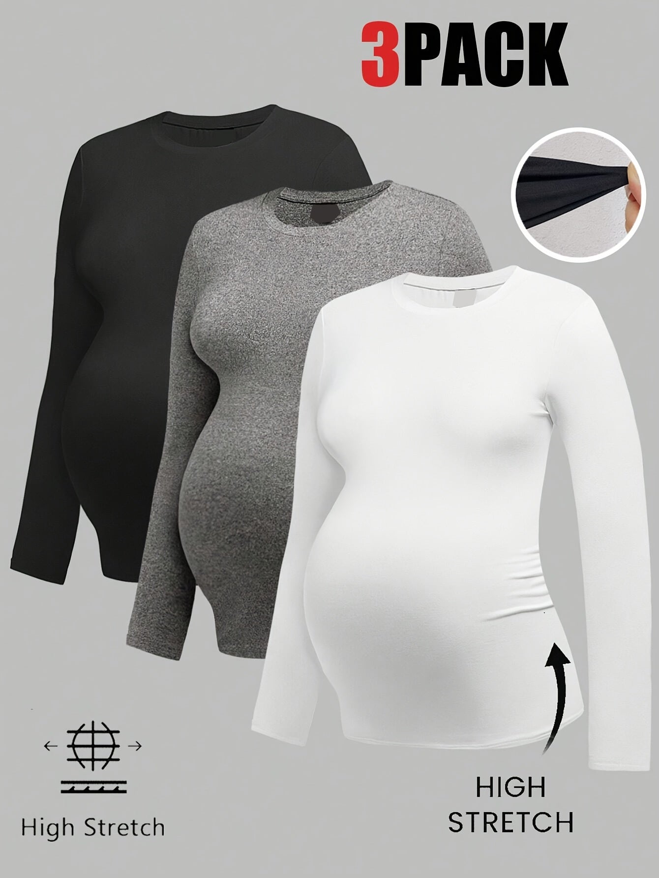 Maternity Casual Long-Sleeve Tops 3 Pack, Made of Comfort Wear