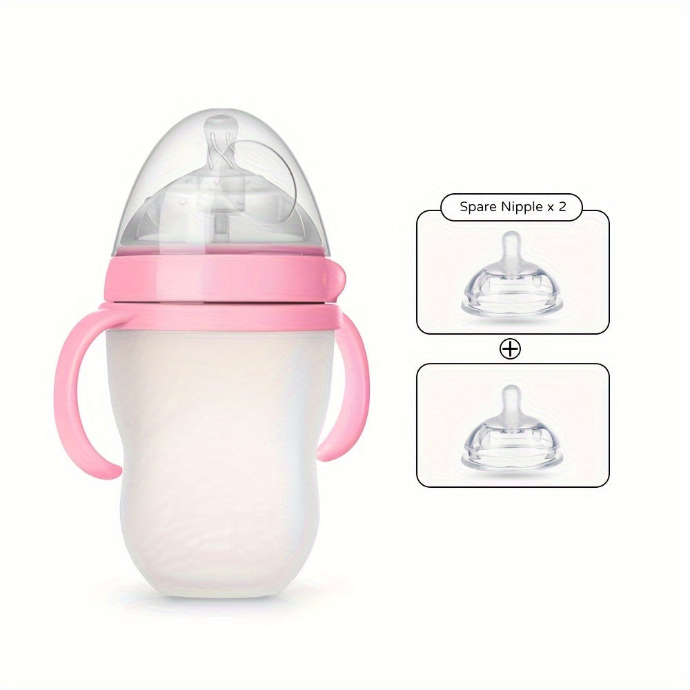 Silicone Baby Bottles for Newborns, Featuring Straws And Gravity Balls, Includes Two Replacement Nipples