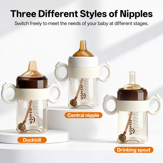 PPSU Baby Bottle 3 in 1 Wide Neck 5 oz with Duckbill Spout for 6 Months to | Multifunctional Feeding Drinking, and Cyan, TAPUSEN Brand, Includes Bottle Additions and Cleaning Brush