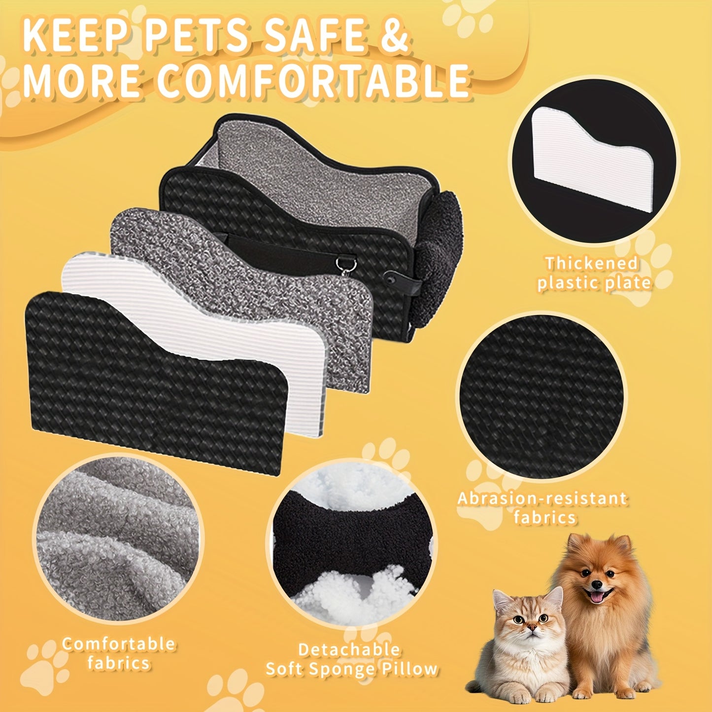 Comfortable Central Console Small/ Medium Dog/Cat Car Seat holds up to 12lbs/ 13.5in, Portable Cozy Booster Car Seat, Deluxe Pet Car Seat for Dogs & Cats with Safety Harness, Breathable Mesh & Soft Padding - for Safe & Comfor