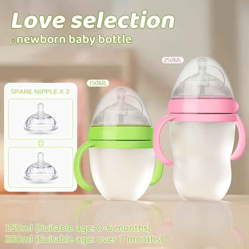 Silicone Baby Bottles for Newborns, Featuring Straws And Gravity Balls, Includes Two Replacement Nipples