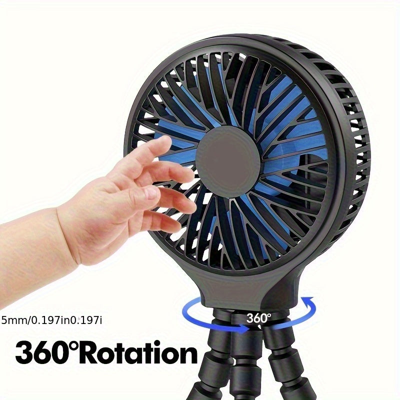Rechargeable Portable Fan with 3 Speeds And Rotatable Handheld - Battery Powered Stroller Fan, Flexible Tripod Clip On Fan for Car Seat Crib Bike Treadmill