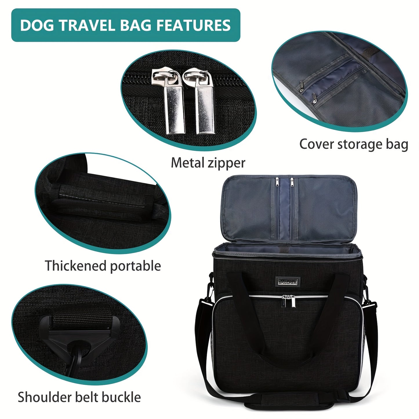 BAGLHER Thickened Pet Supplies Handbag, Portable and Easy to Carry, with Snacks, Toys, and Clothes for Cats and Dogs All in One Bag, and Comes with Two Folding Bowls and Two Food Baskets