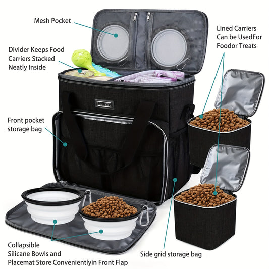 BAGLHER Thickened Pet Supplies Handbag, Portable and Easy to Carry, with Snacks, Toys, and Clothes for Cats and Dogs All in One Bag, and Comes with Two Folding Bowls and Two Food Baskets