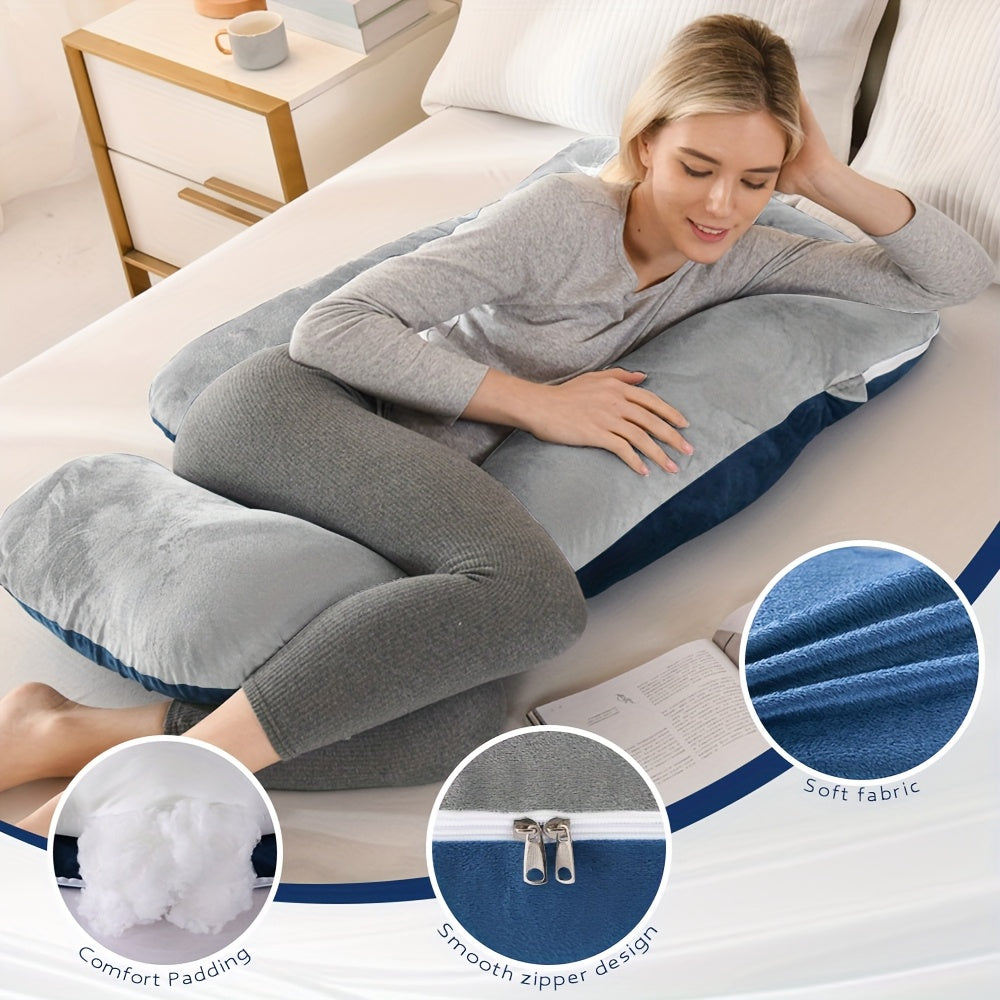 41" Compact J-Shaped Pregnancy Pillow with Removable Velvet Pillowcase - Ergonomic Belly & Hip Support for Side Sleepers, Breathable Memory Foam, Machine Washable Luxury Velvet Design - Ideal Gift for Expectant Mothers, Mater