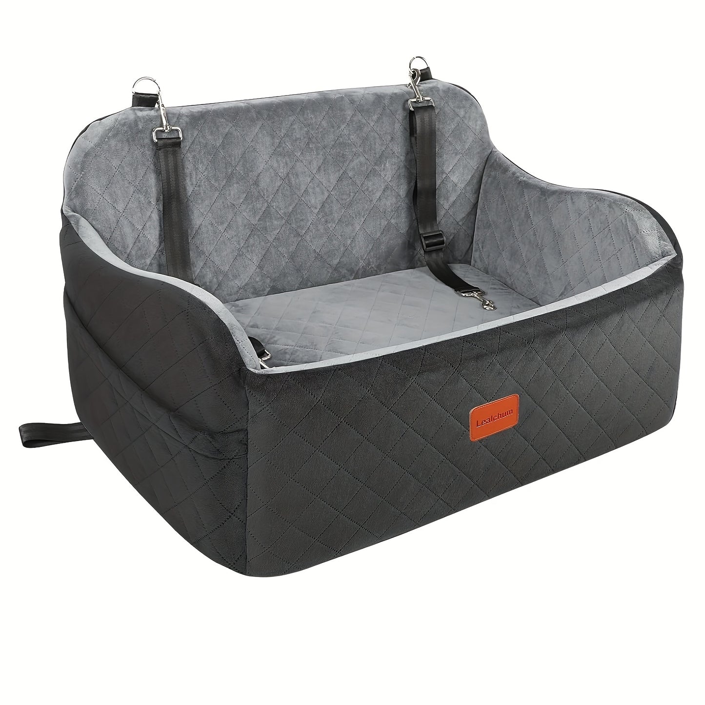 Memory Foam Dog Seat | Comfortable Car Dog Seat for Two Small Dogs or Large Dog up to 55lbs with Side Pockets and 3 Clip-on Safety Leashes, Plush Material, 30in x 19in
