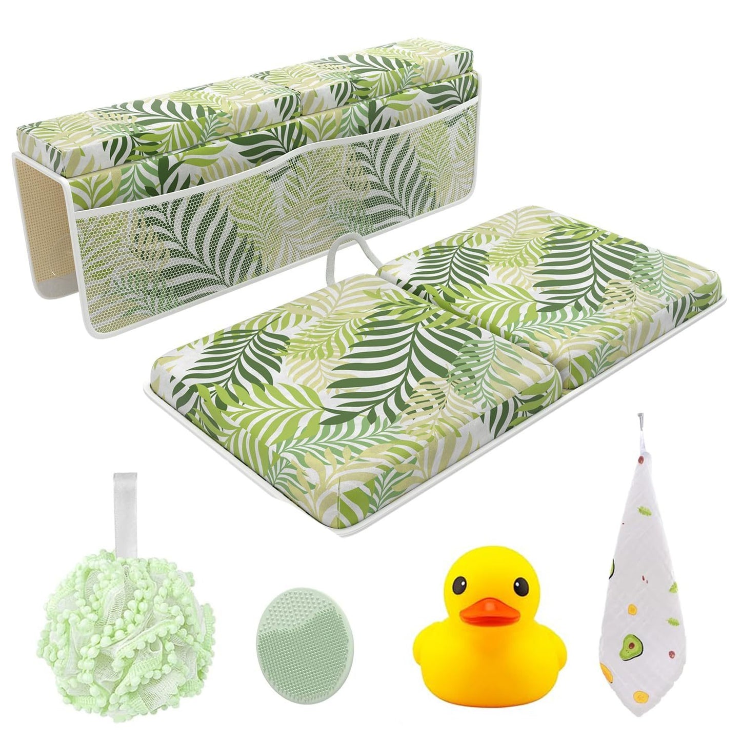 Bath Kneeler and Elbow Kneeling Rest Pad Set for Baby Bathing – Waterproof Soft Memory Foam Mat Organizer Babies & Toddler Bathing Time Toys Sponge