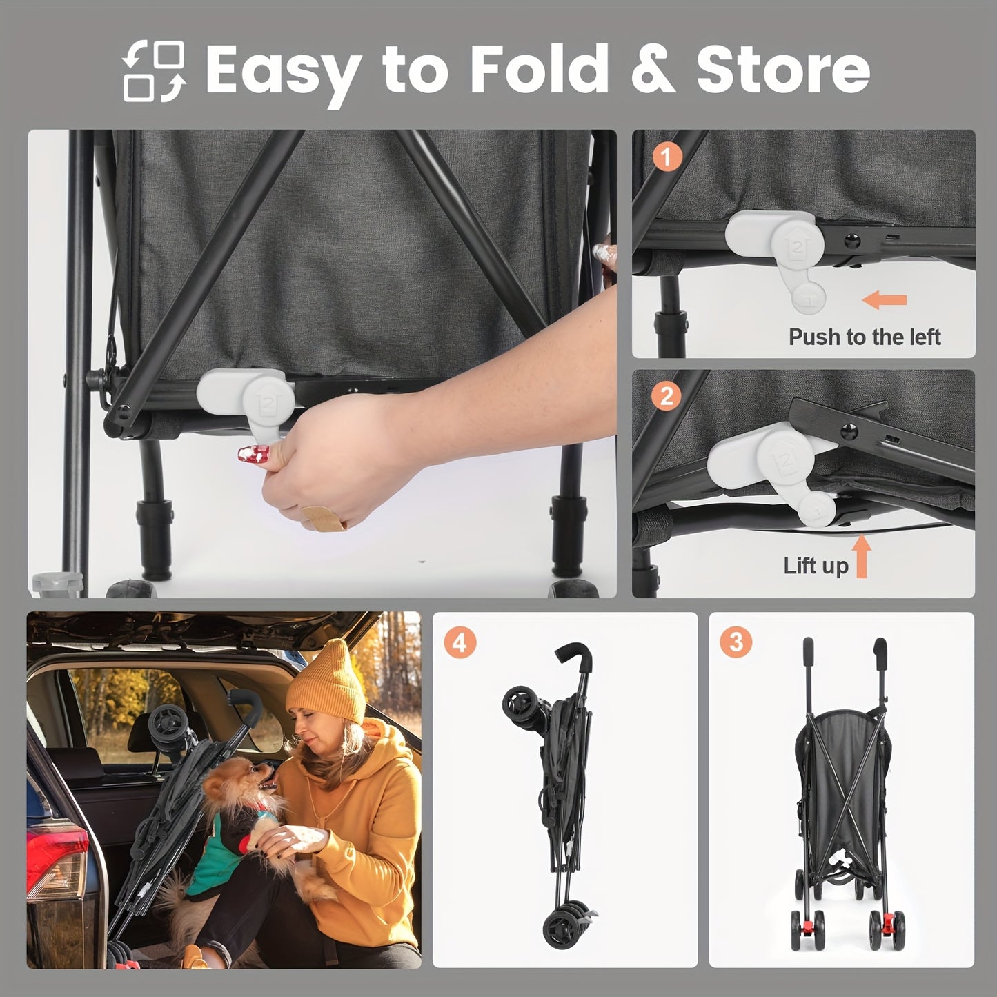 Wedyvko Travel Portable Dog Stroller, Pet Stroller for  Puppy Dogs & Cats, Up to 33 Lbs