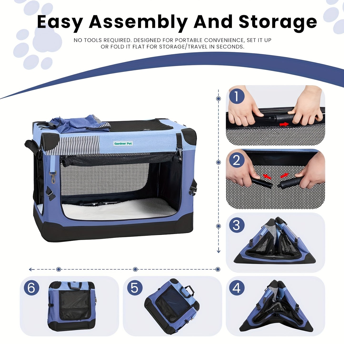 Nomipaw Pet Soft Collapsible Dog Crate - 26/30/36 Inch Portable Travel Dog Crate for Medium/Large Dogs Indoor & Outdoor, 3-Door Pet Crate with Durable Mesh Windows & Storage Bag, Blue