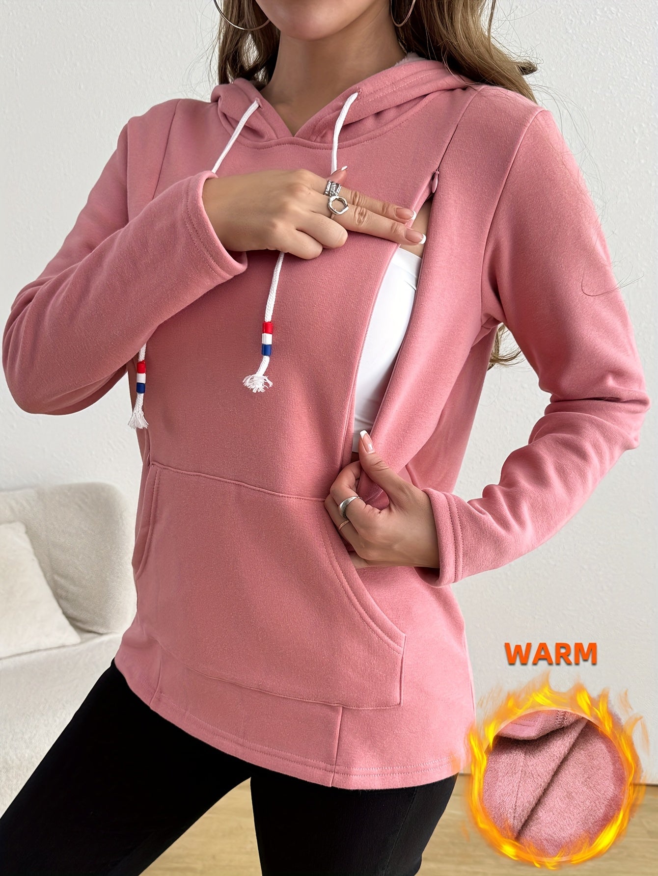 Nursing Hooded Sweatshirt Lined Thick Warm, Suitable for Pregnancy and Postpartum Nursing Period 1pc, Fall Winter