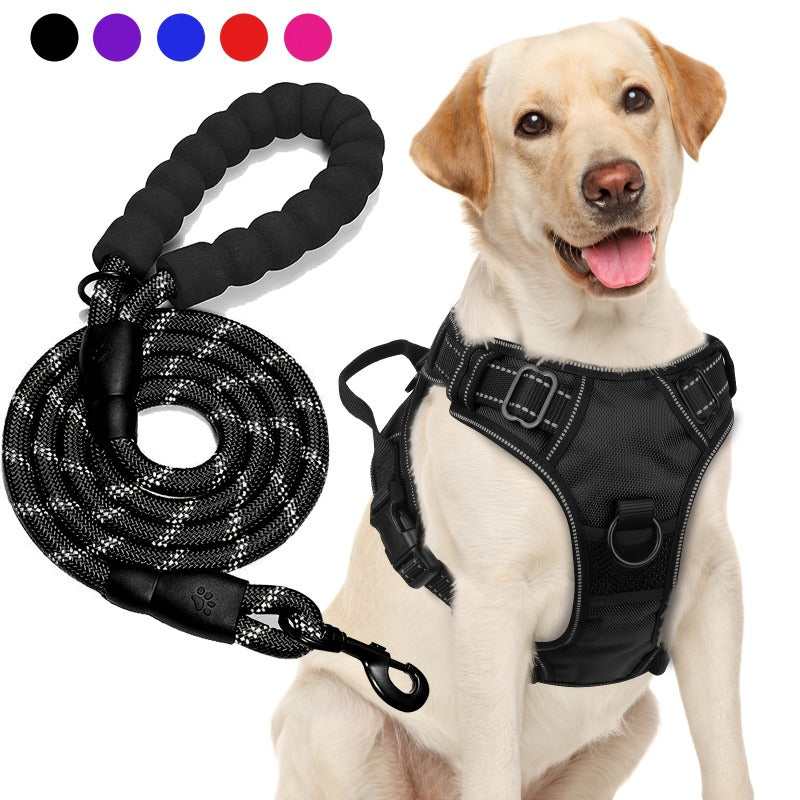 JOYTALE Adjustable Reflective Oxford Dog Harness and Rope Set | Easy Control for Medium to Large Dogs, Includes Free Heavy 5-Foot Dog Rope