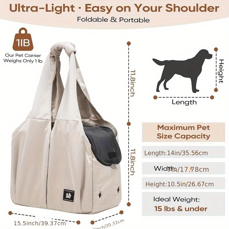 Dog Purse Carrier for Small Dogs, Cats, And Puppies Soft Sided Travel Pet Tote Bag with 4 Large Pockets, Foldable, Lightweight, Fits Pets Up to 15 Lbs, for Travel, Outings