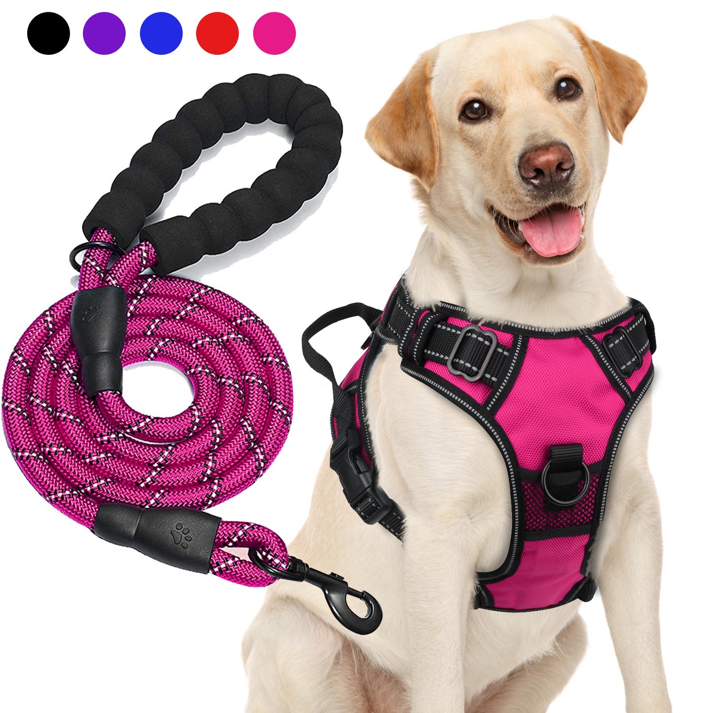 JOYTALE Adjustable Reflective Oxford Dog Harness and Rope Set | Easy Control for Medium to Large Dogs, Includes Free Heavy 5-Foot Dog Rope