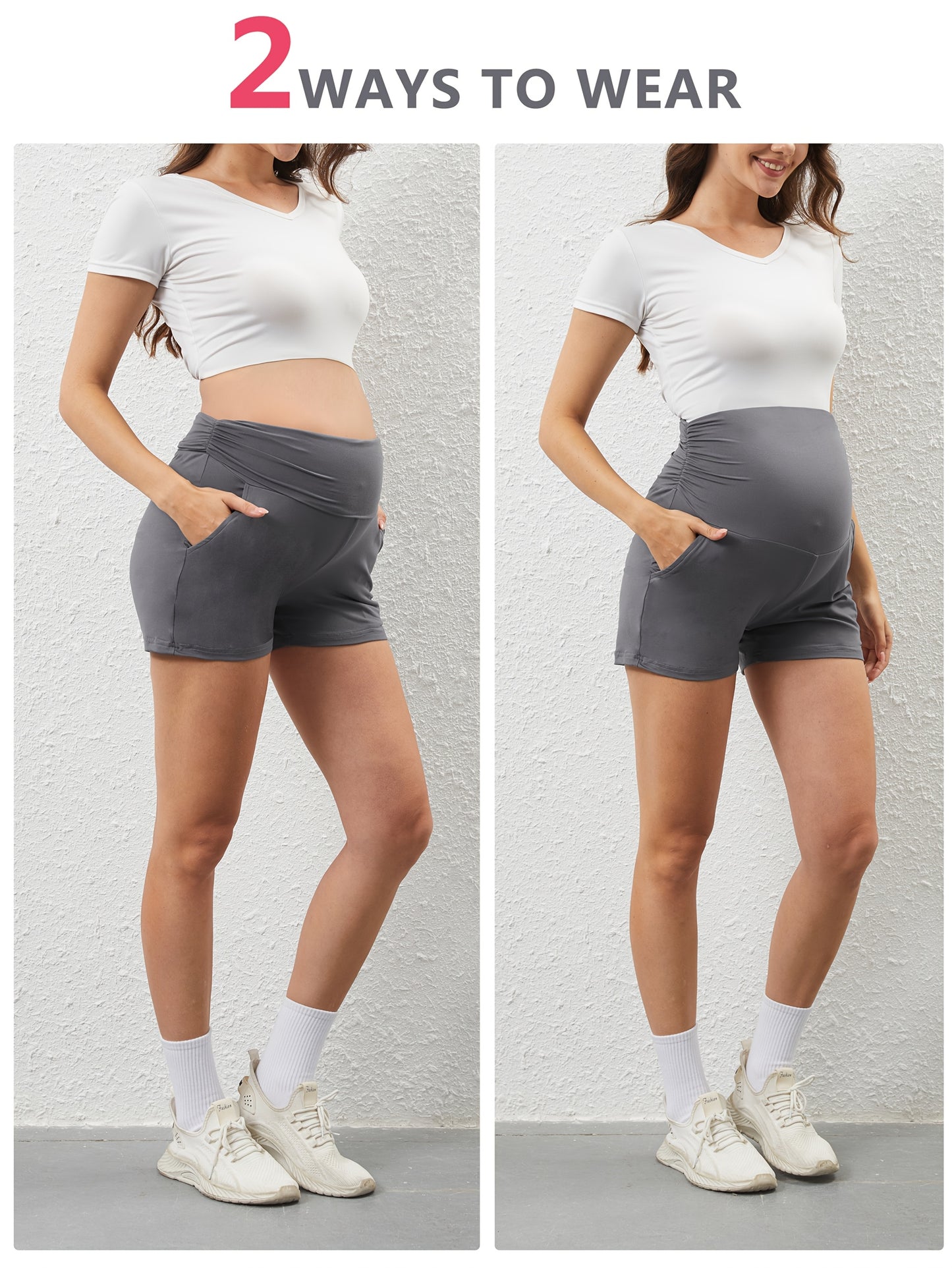 Maternity Shorts, soft and comfortable Lounging Sports Jogging Pants with Pockets, High Elastic Fashionable Wear 3pcs Set